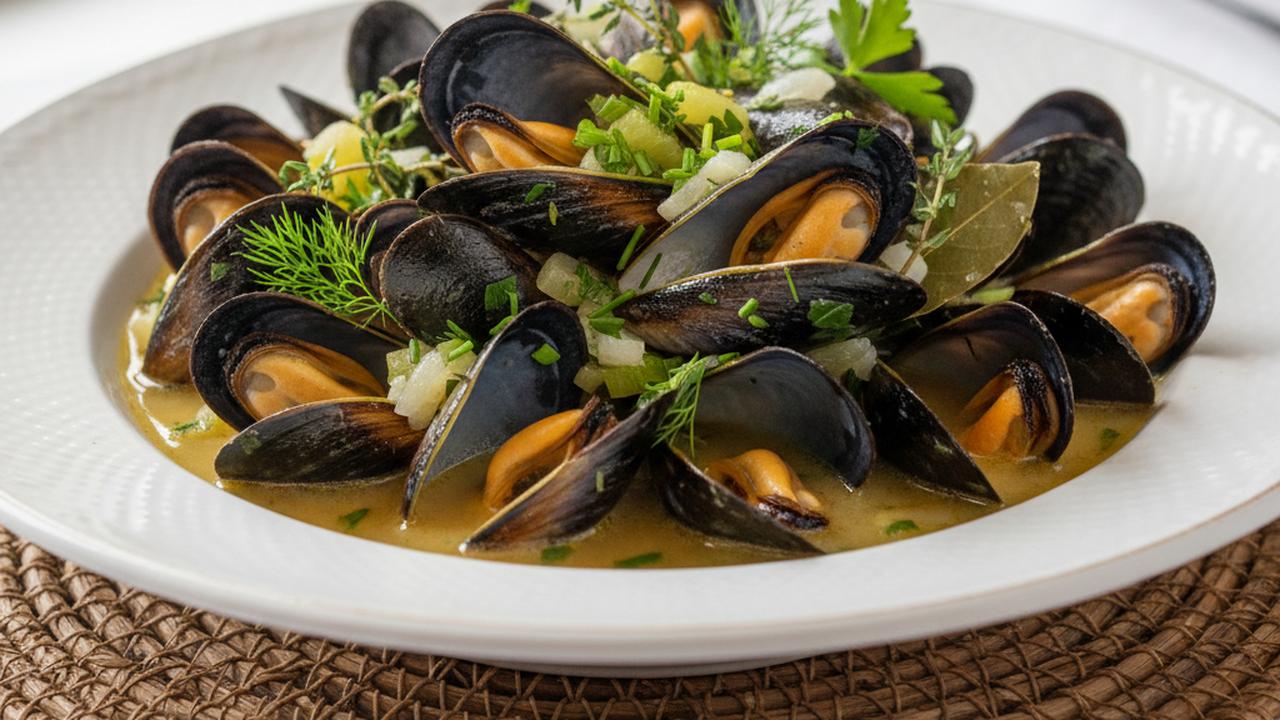 Moules marinière au céleri et fines herbes