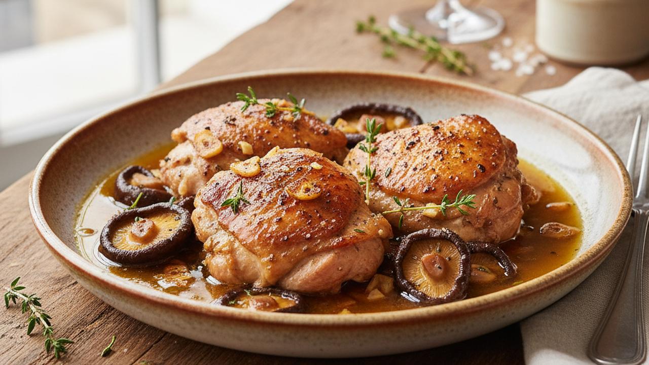 Cuisses de poulet braisées aux champignons