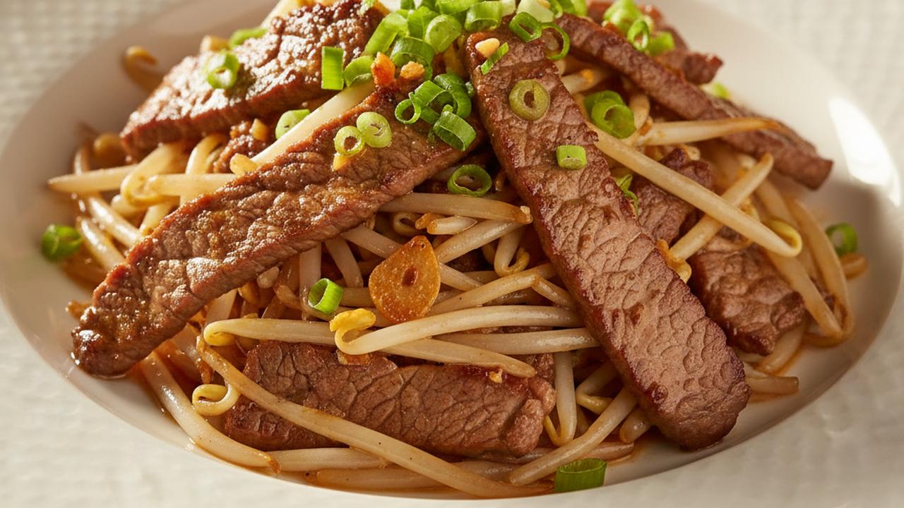 Sauté de boeuf aux germes de haricot