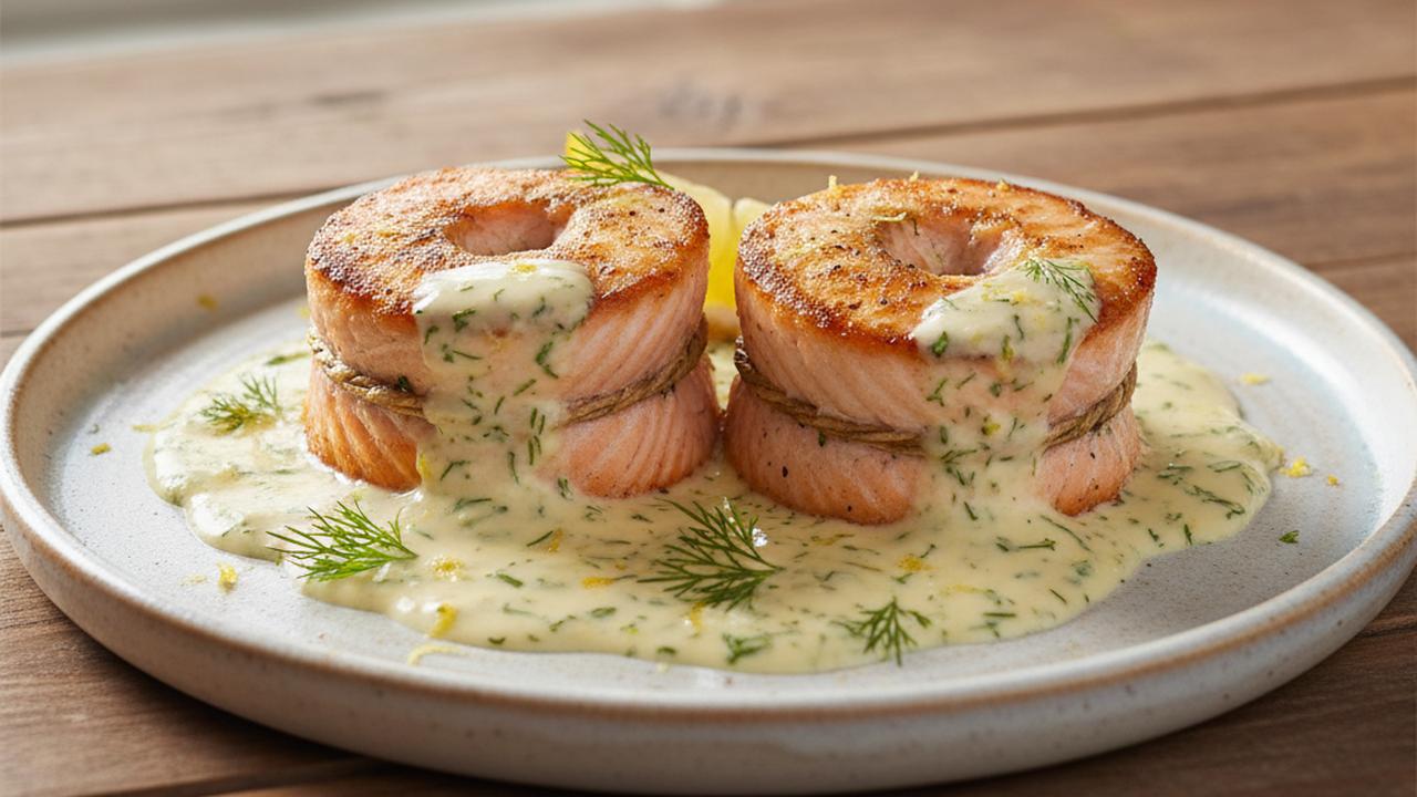 Tournedos de saumon, sauce crémeuse à l'aneth