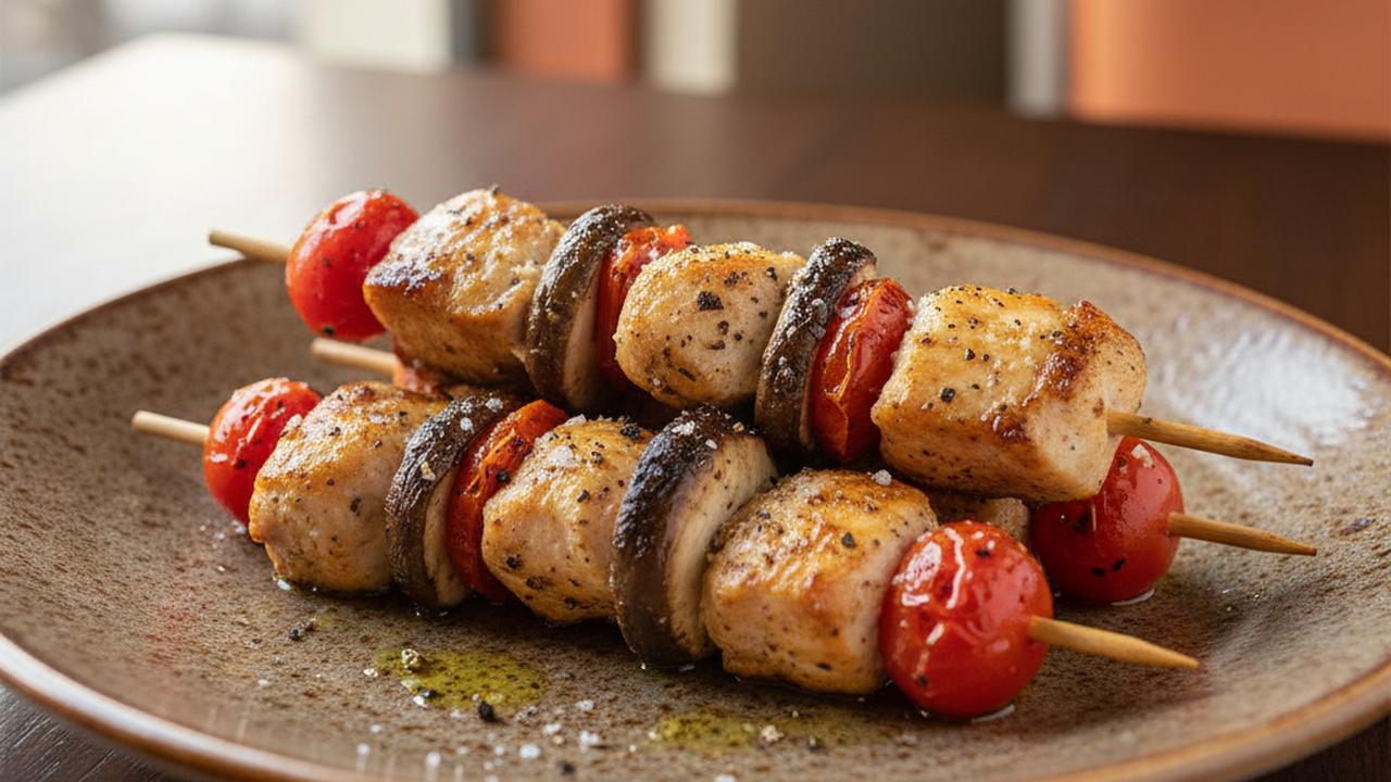 Brochettes de poulet et champignons portobello