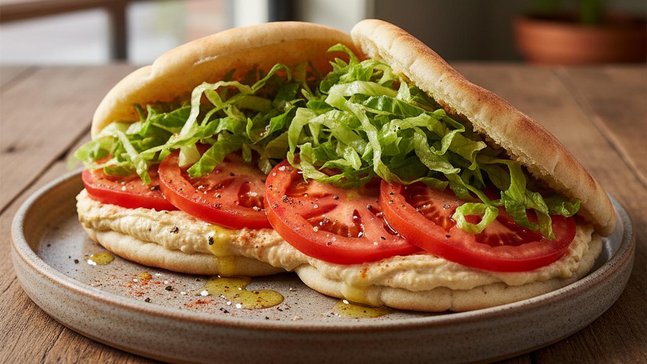 Pitas garnis au houmous et tomates beefsteak