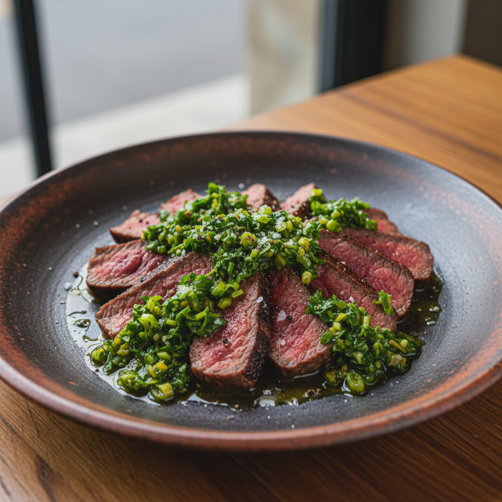 Bavette de boeuf grillée, chimichurri