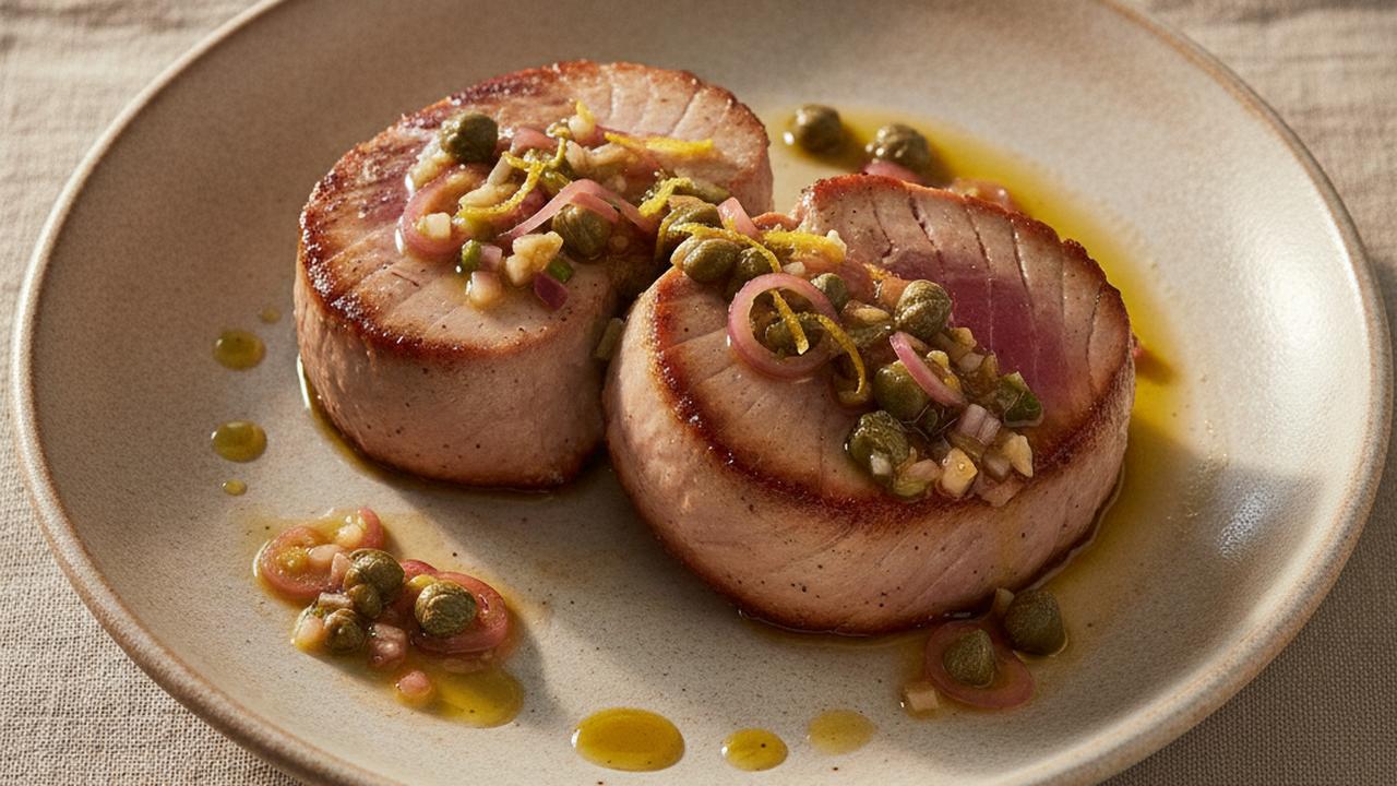 Darnes de thon albacore poêlées aux câpres