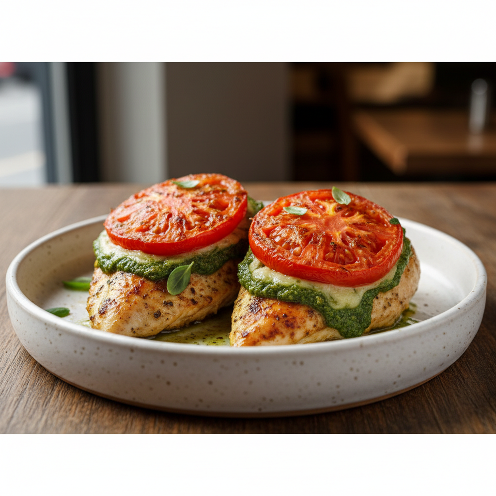 Poitrines de poulet au pesto et tomates