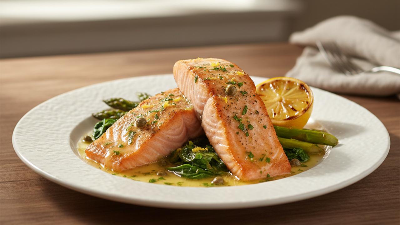 Filet de saumon poêlé, beurre citronné