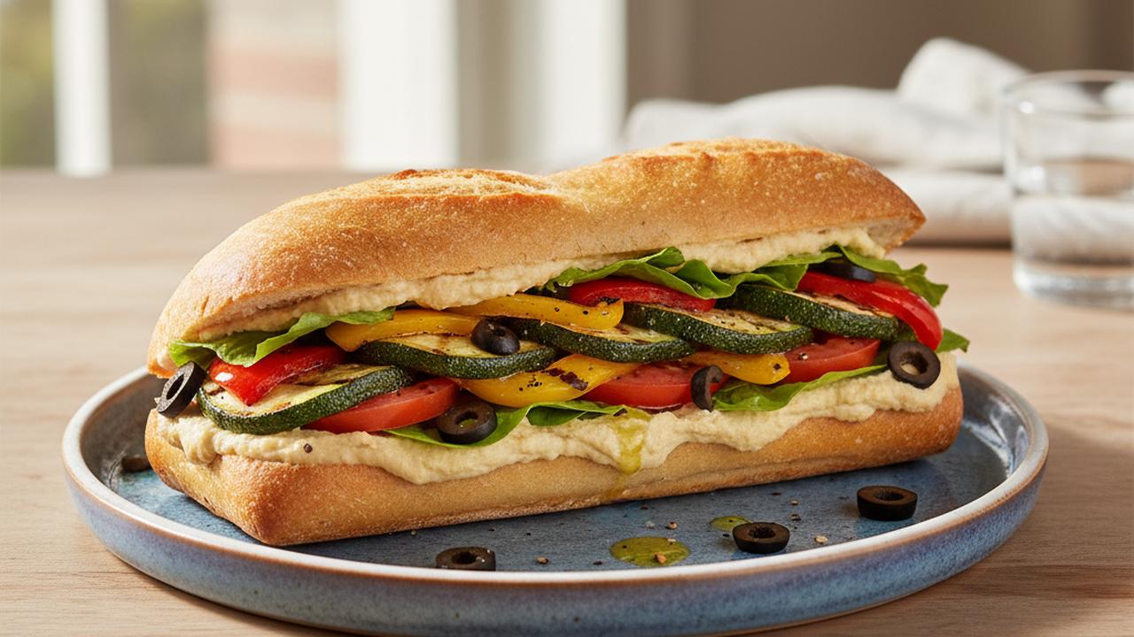 Sous-marin végétalien aux légumes grillés et houmous
