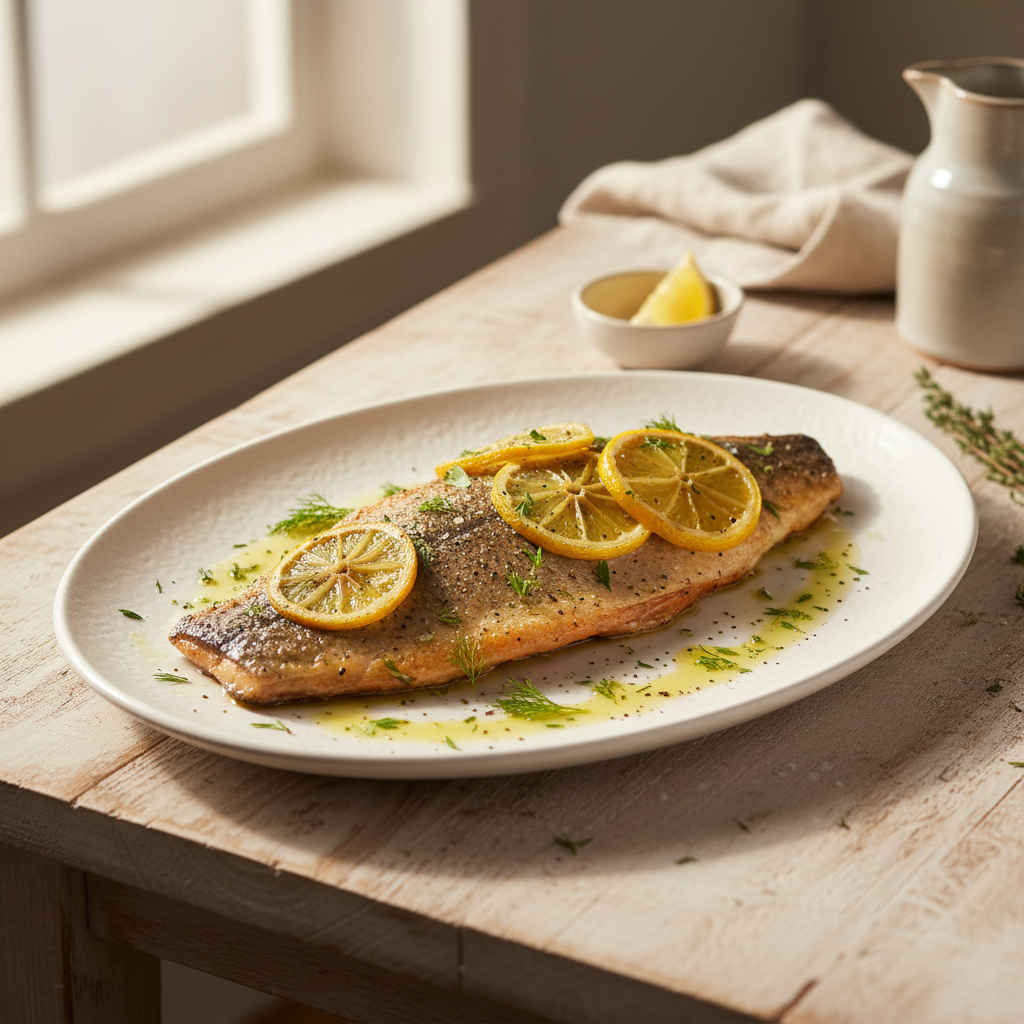 Truite steelhead au four, citron et herbes