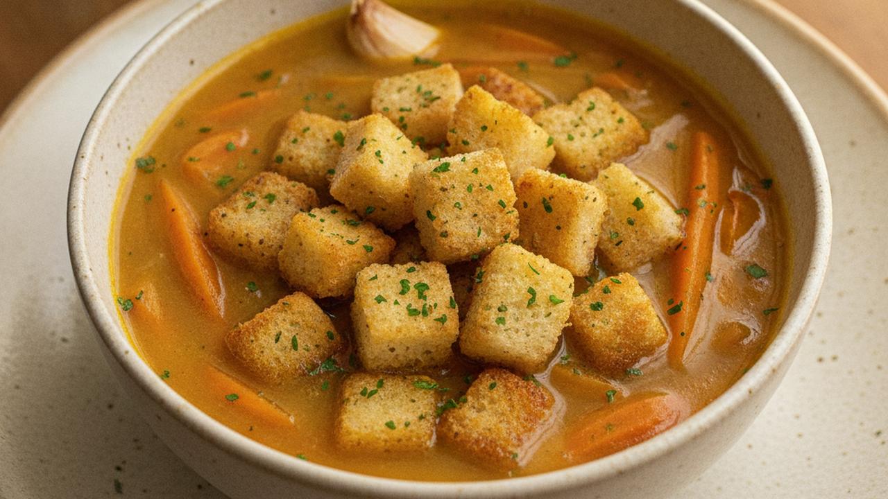 Soupe réconfort Amy's, croûtons à l'ail