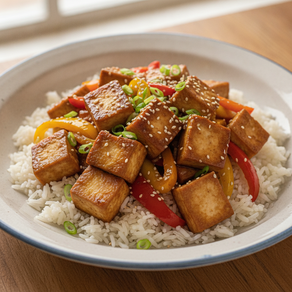 Tofu sauté à la sauce hoisin et poivrons colorés