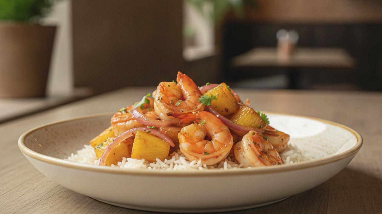 Sauté de crevettes tigrées à l'ananas