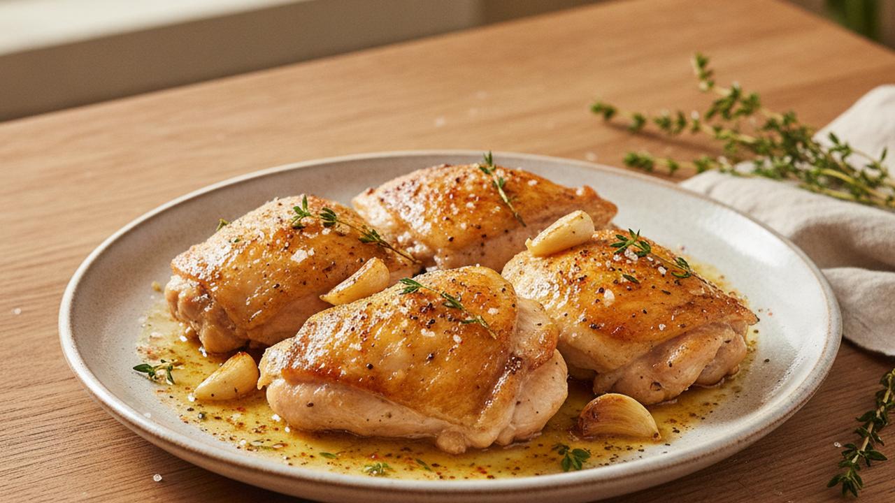 Hauts de cuisse de poulet rôtis à l'ail et beurre