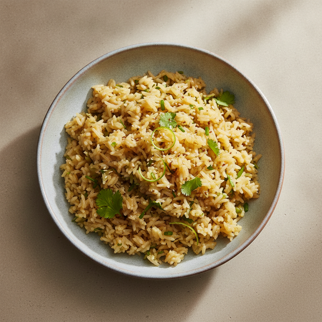 Riz Dainty vapeur au gingembre et herbes fraîches