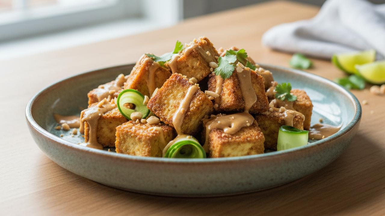 Bol de tofu croustillant, sauce arachide