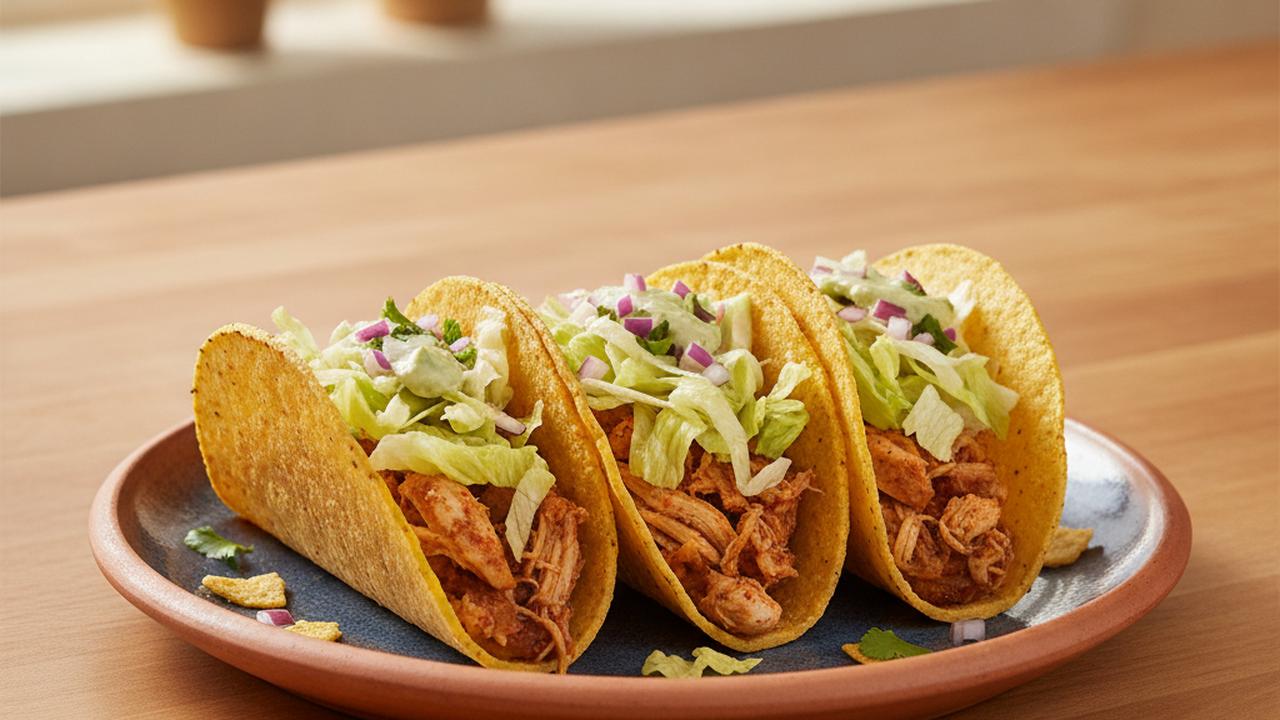 Tacos de poulet effiloché à l'iceberg croquant