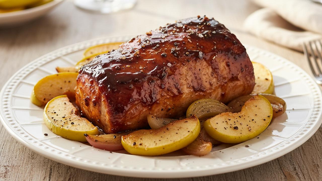 Rôti de demi-longe de porc aux pommes