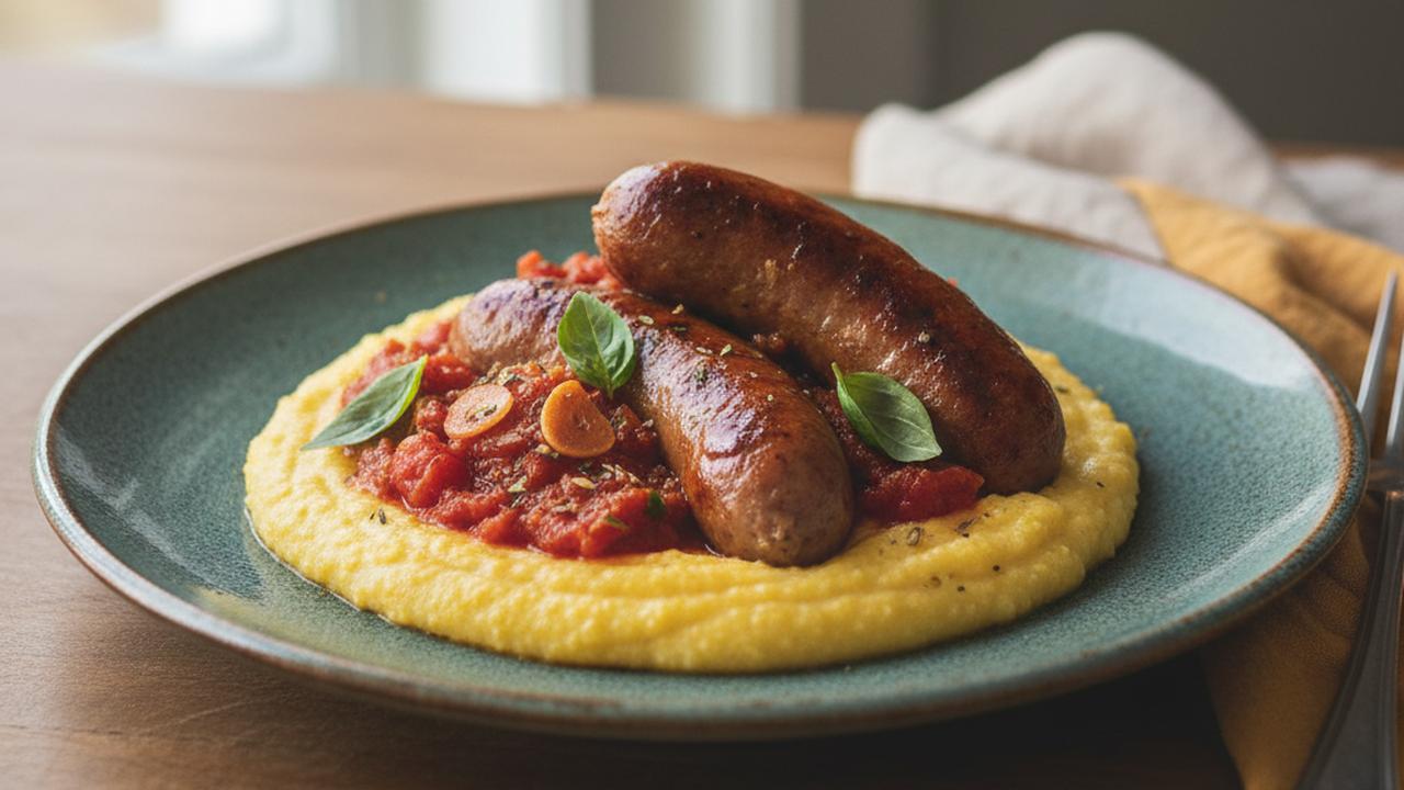 Saucisses italiennes et fumées sur polenta crémeuse