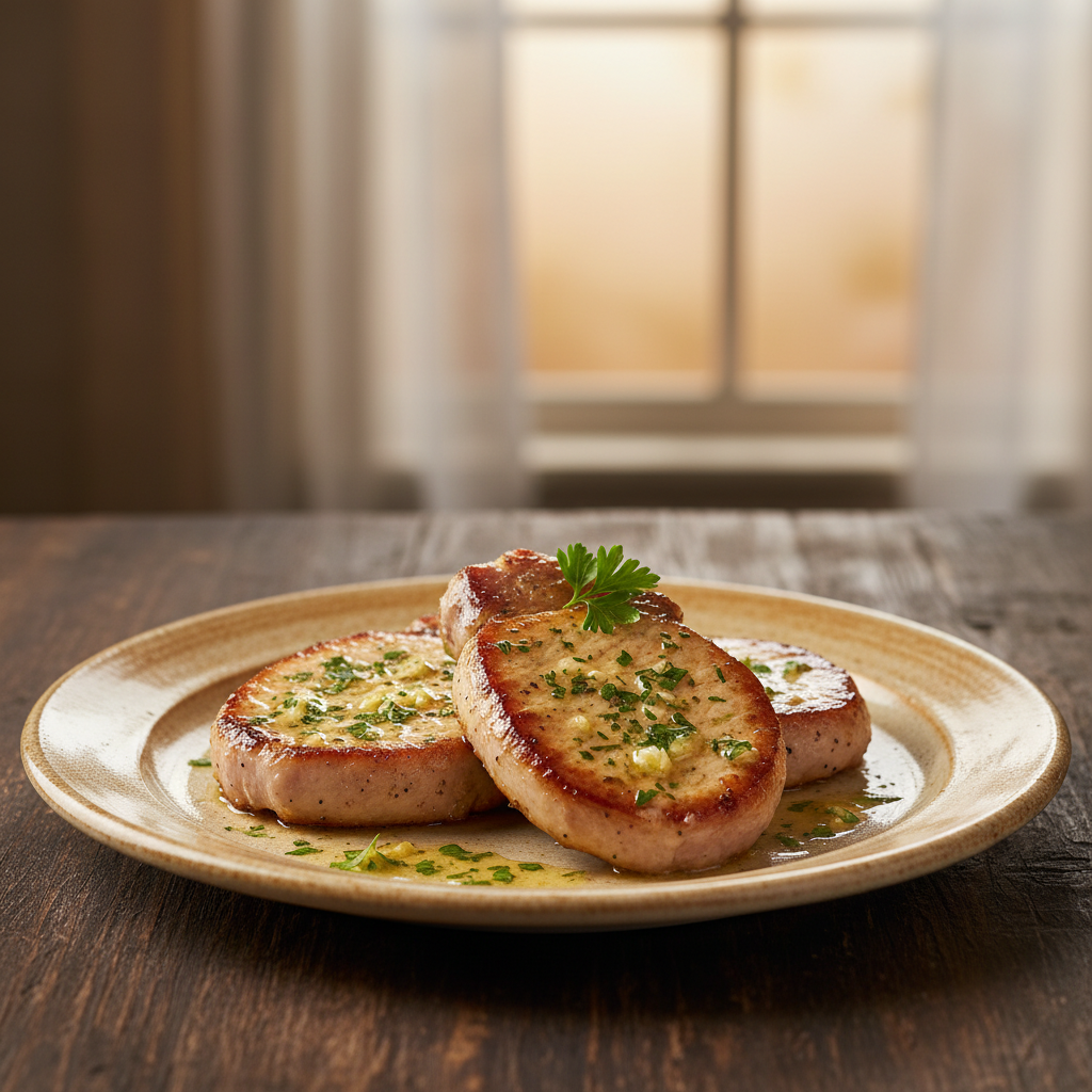 Côtelettes de porc poêlées, beurre aux fines herbes