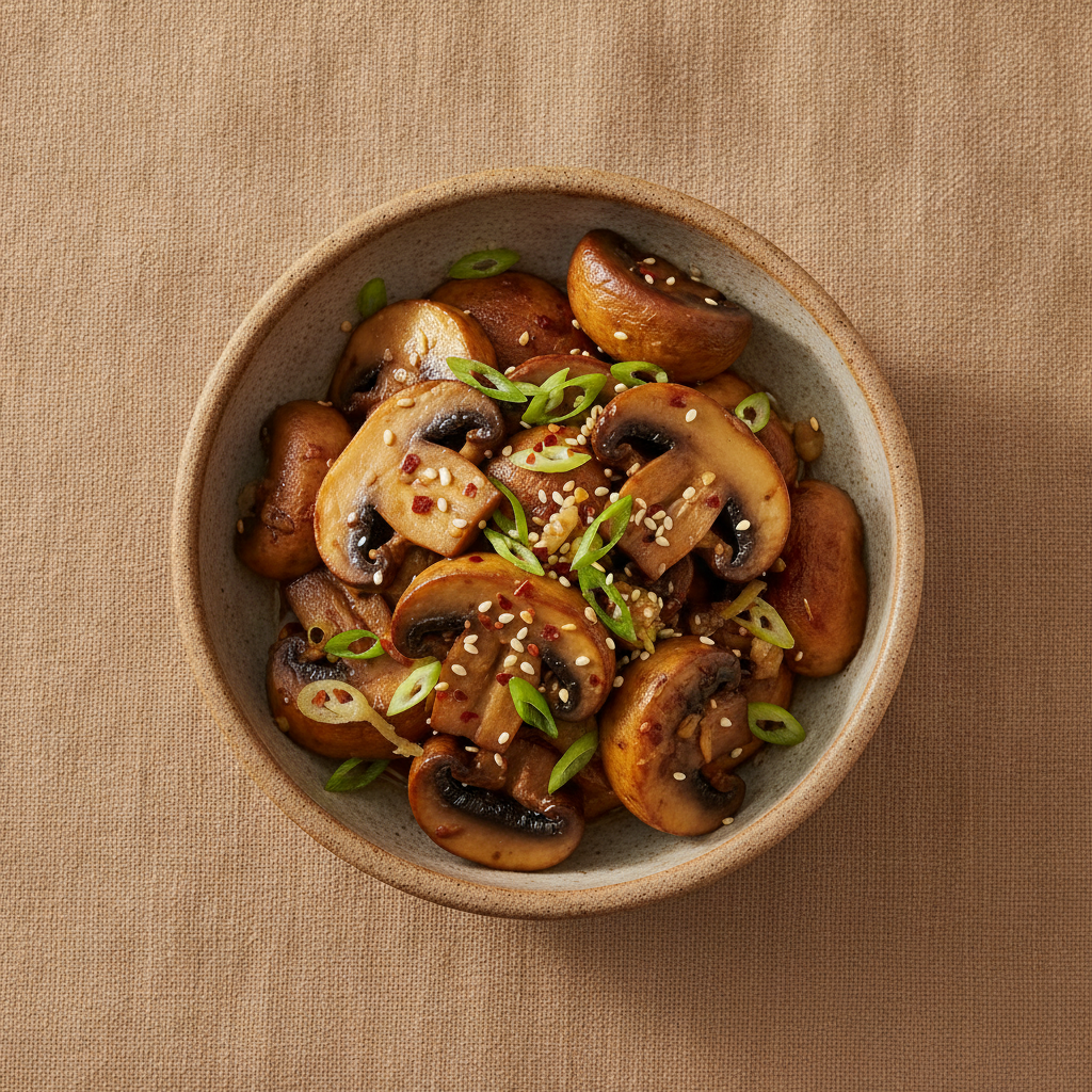 Champignons cremini sautés au gingembre et sésame