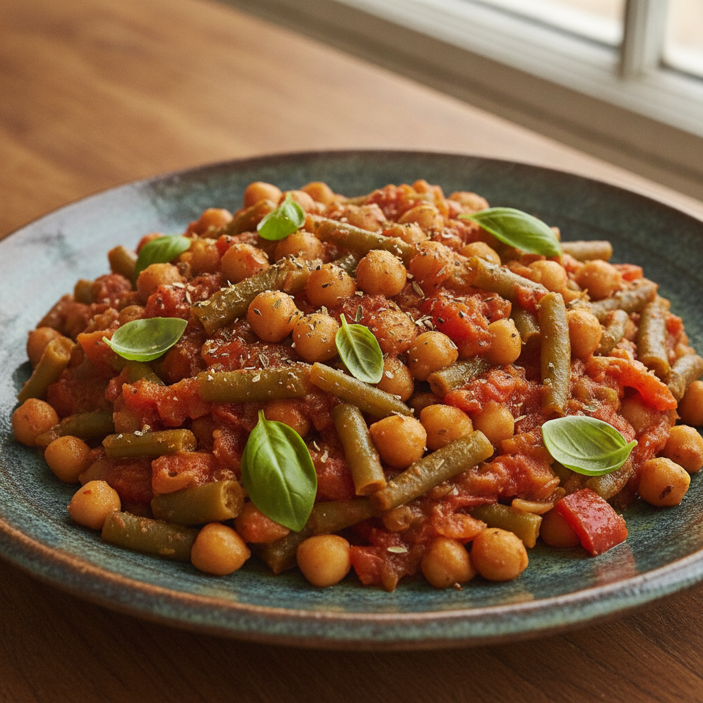 Casserole de légumes Géant Vert, pois chiches Primo et tomates, huile Moresh