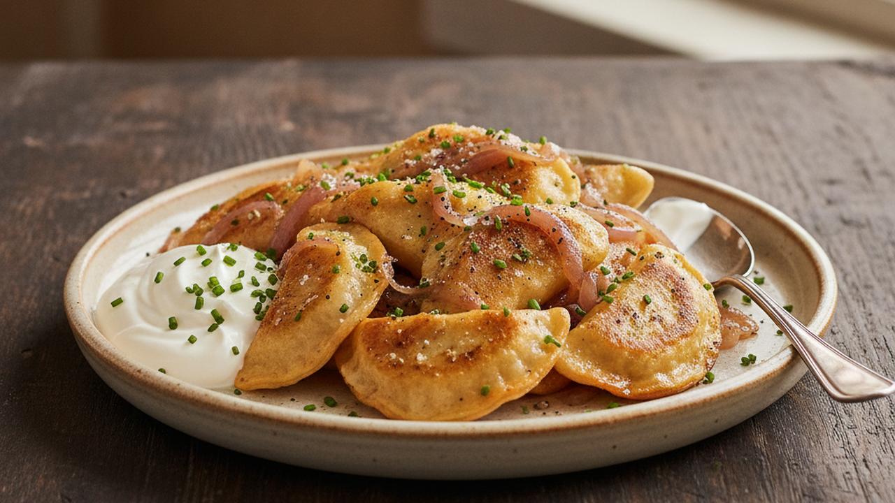 Pierogies poêlés aux oignons caramélisés