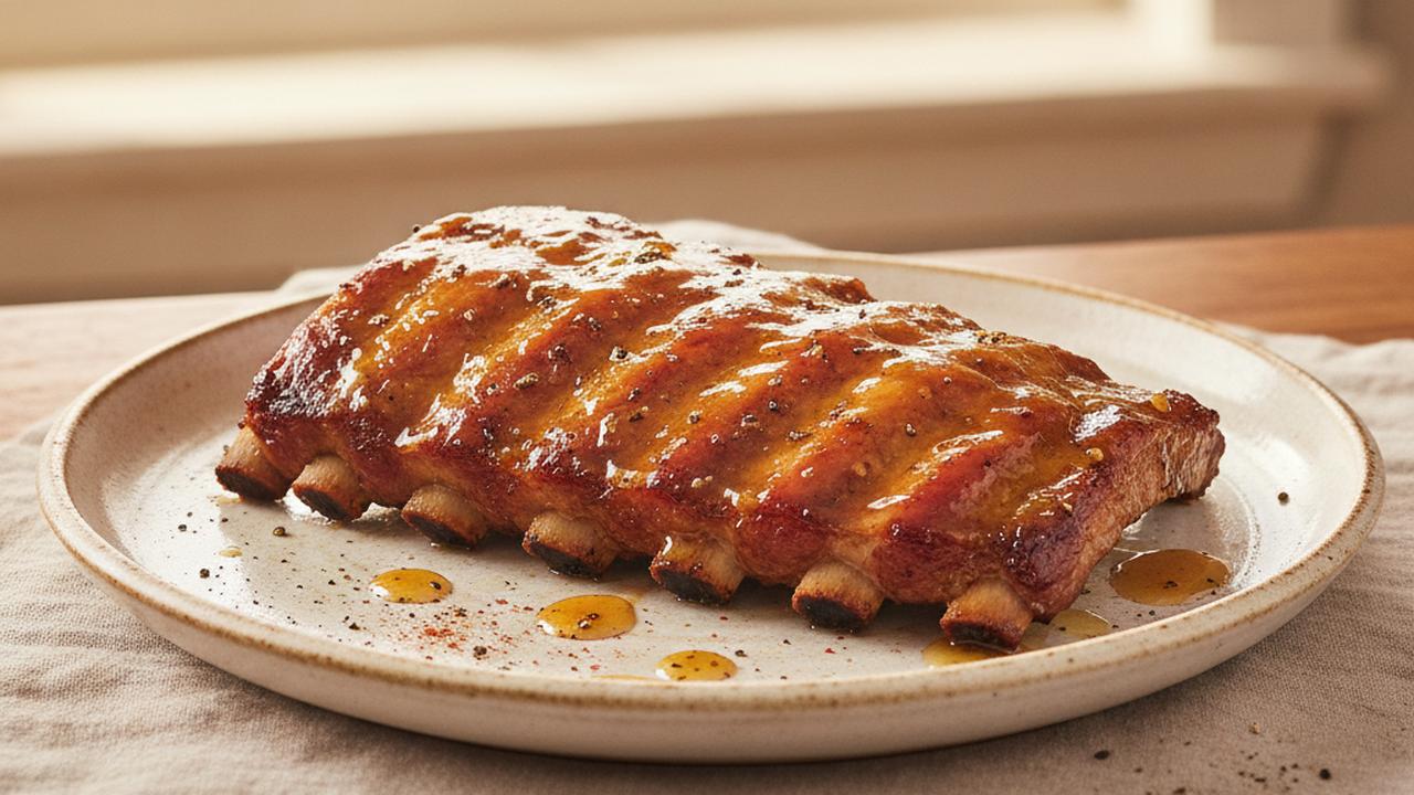 Côtes levées de porc, glaçage miel et vinaigre
