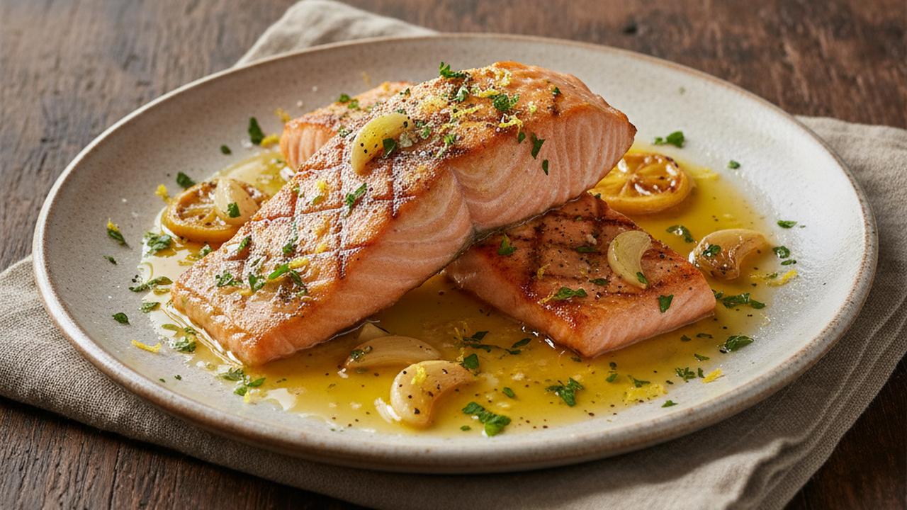 Saumon poêlé au citron et à l'ail