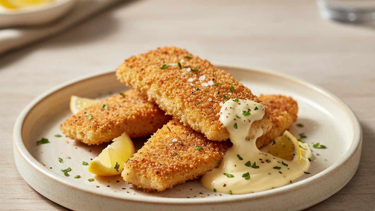 Darnes de pangasius panées au four, sauce citron