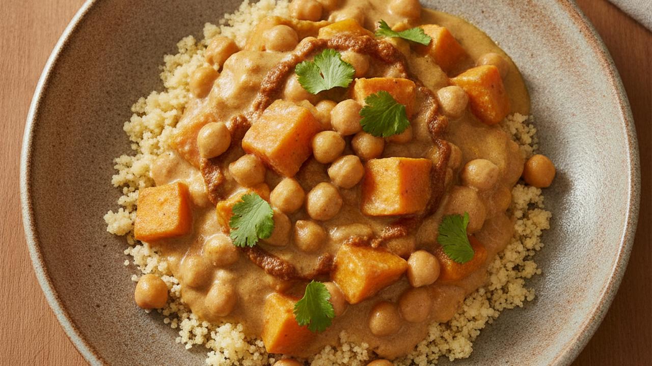 Cari de patates douces et pois chiches au lait de coco