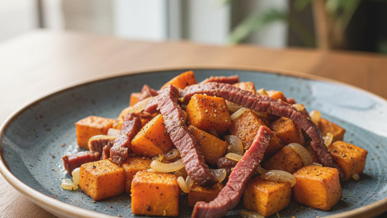 Hachis de boeuf fumé montréalais et patates douces