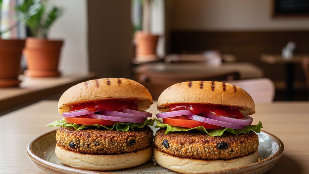 Burgers de haricots noirs sur pain panini