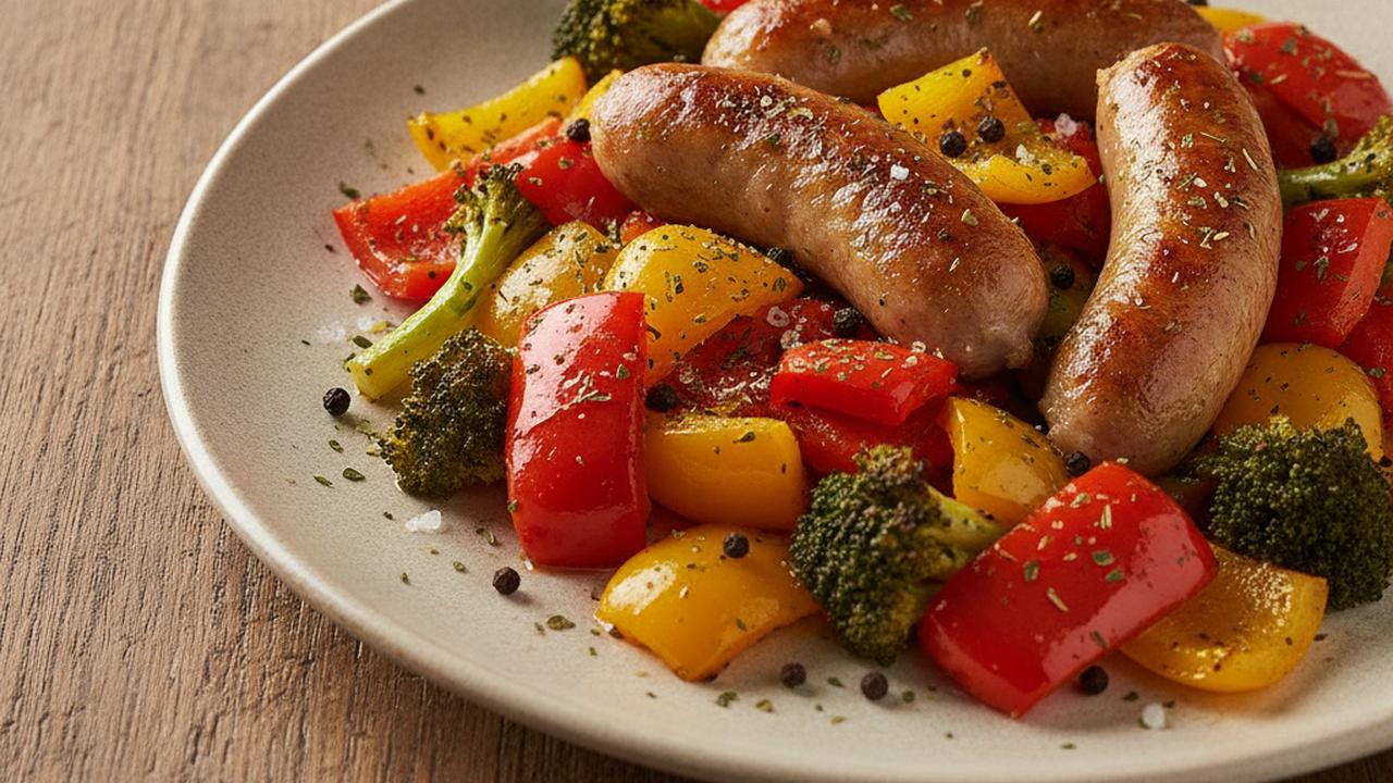 Saucisses La Fernandière rôties aux légumes