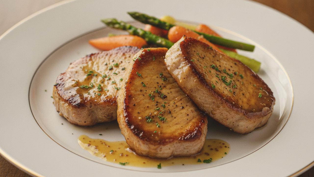 Côtelettes de porc, sauce moutarde et miel