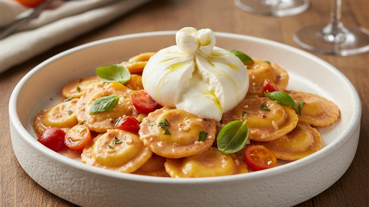Ravioli O Sole Mio, sauce rosée à la burrata
