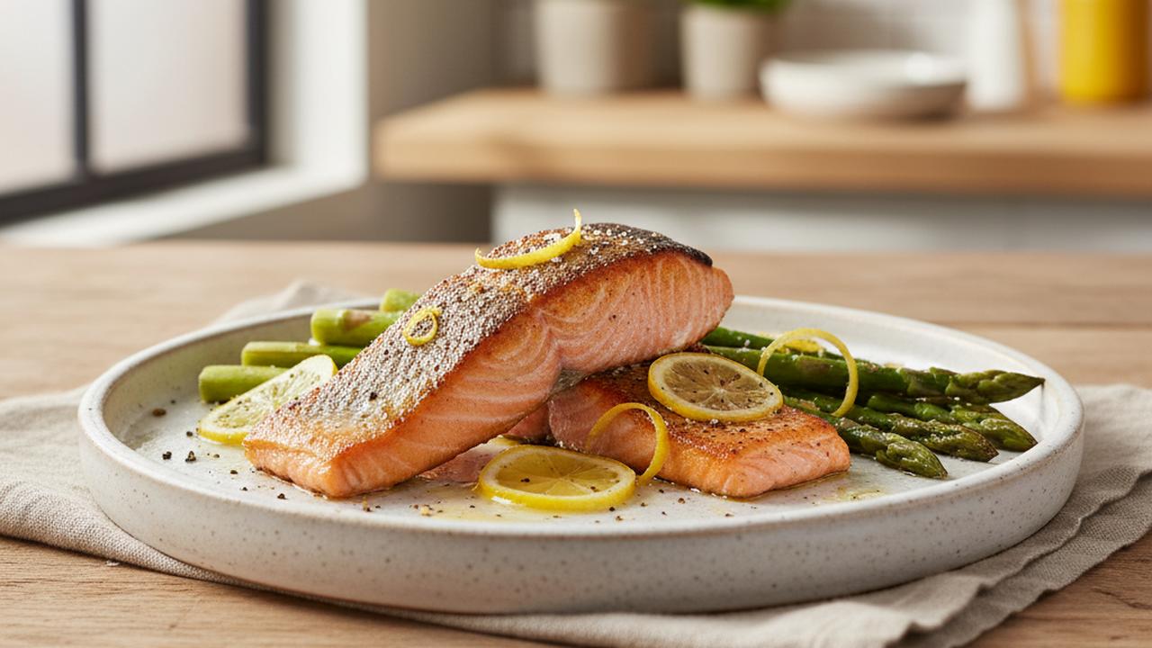 Saumon rôti, asperges et citron