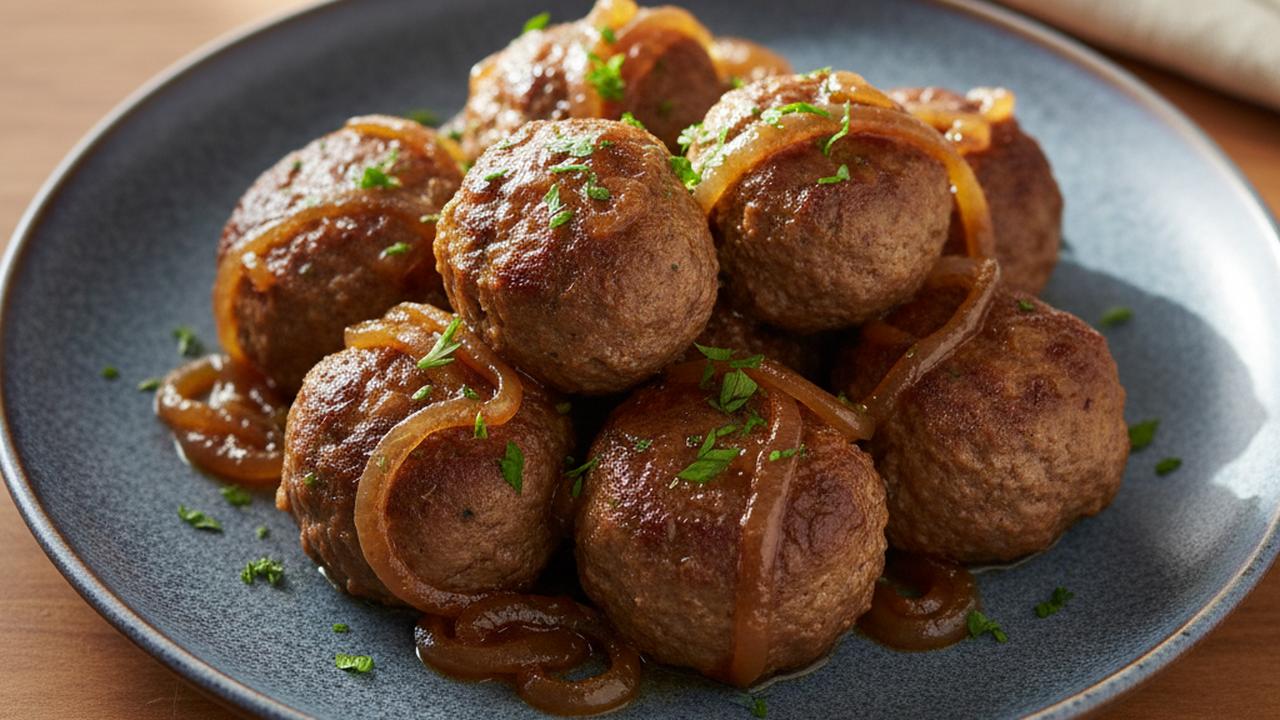Boulettes de boeuf aux oignons caramélisés
