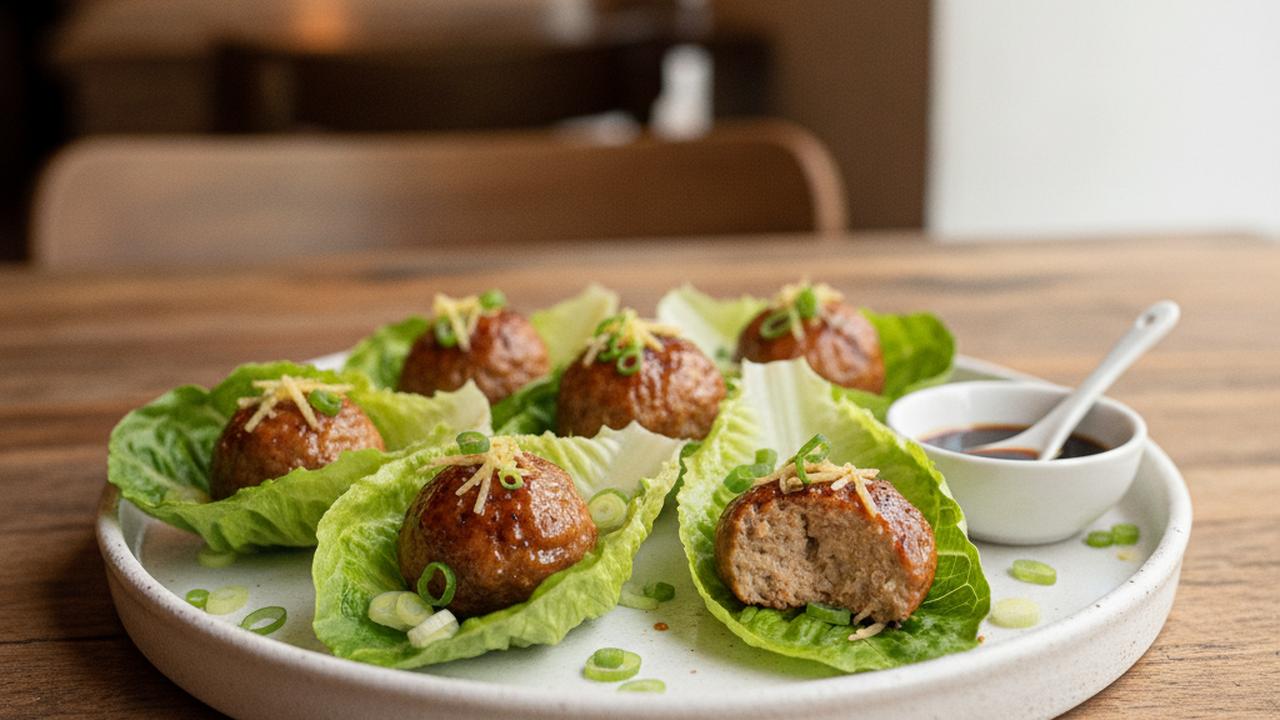 Boulettes de poulet haché en feuilles de laitue