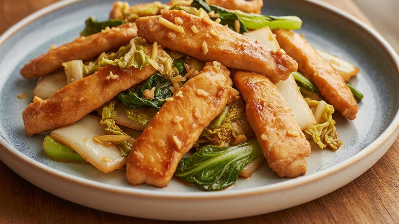 Sauté de poulet, bok choy et chou chinois