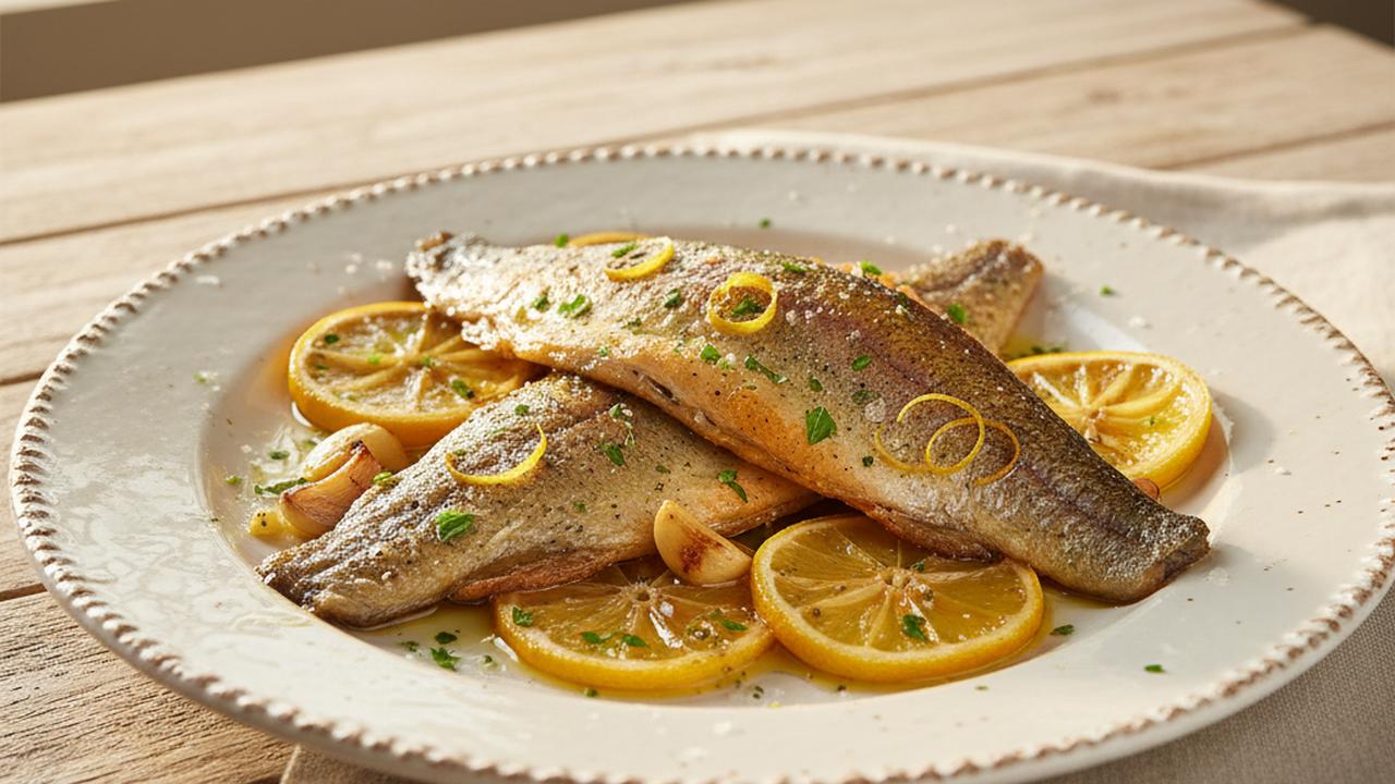 Filets de truite arc-en-ciel au four, citron et huile d'olive