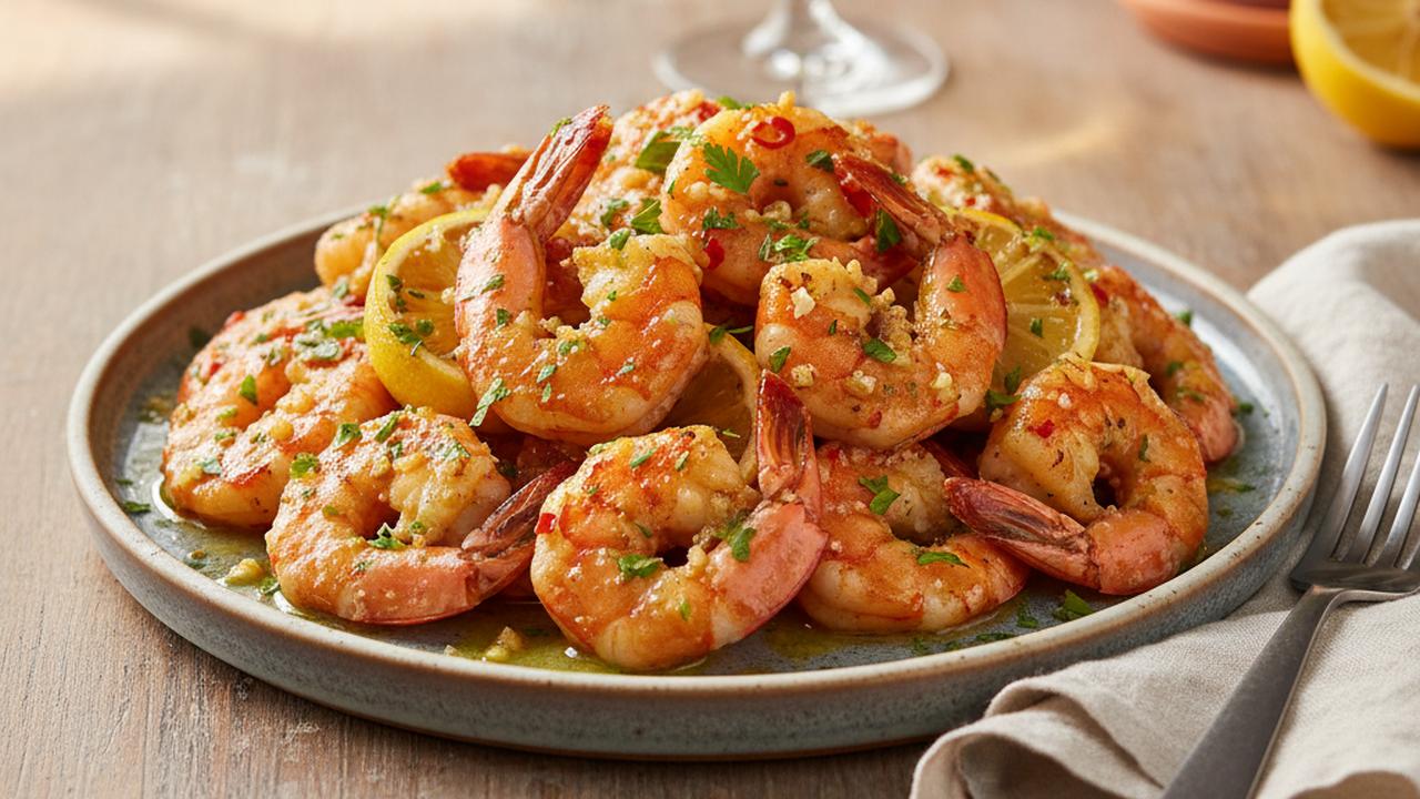 Crevettes tigrées à l'ail et beurre citronné